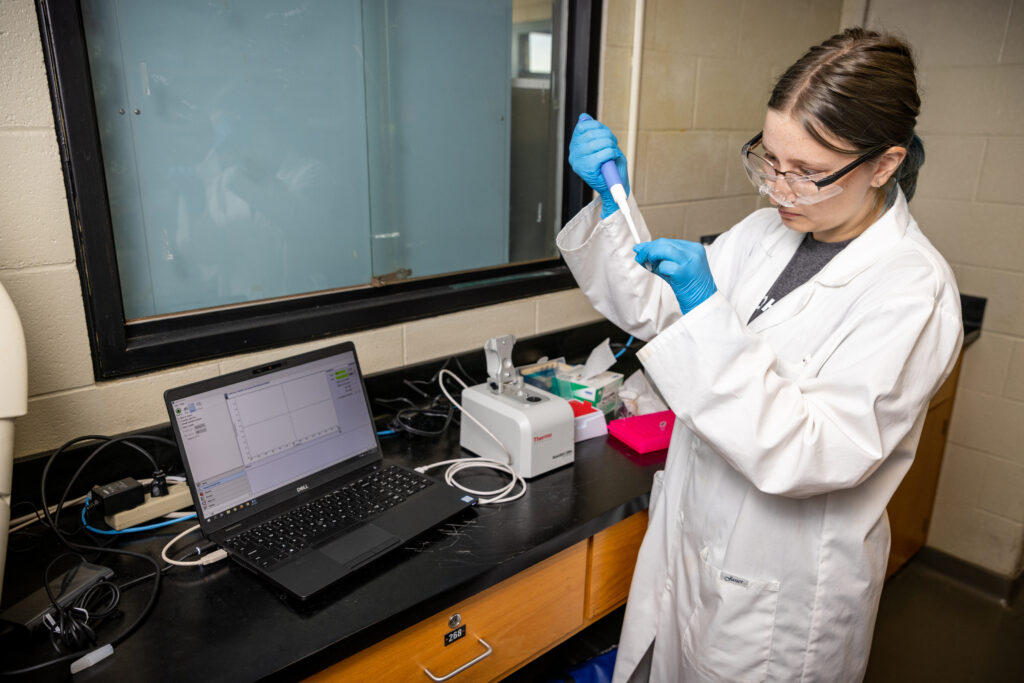 Researcher working in a lab at Mohawk College