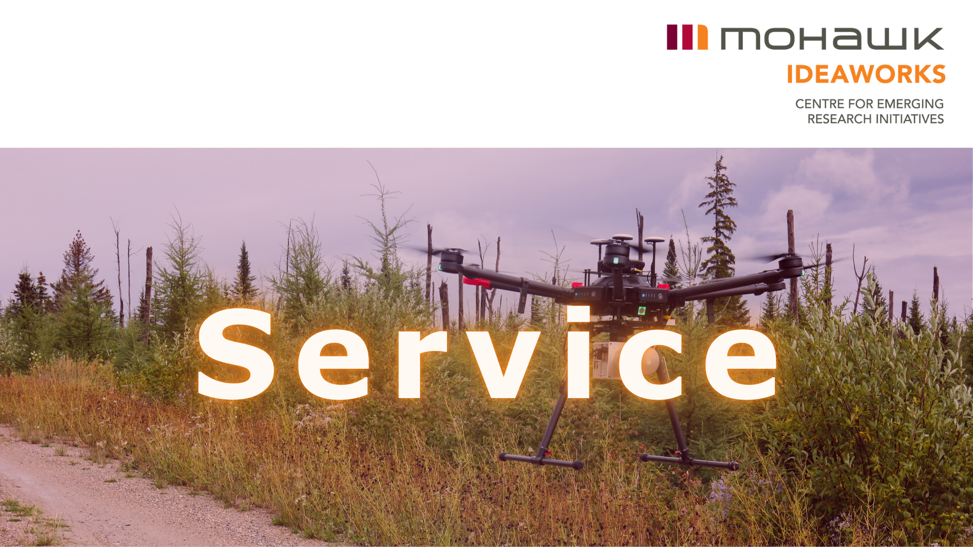 Service text on drone flying background - CERI Case Study