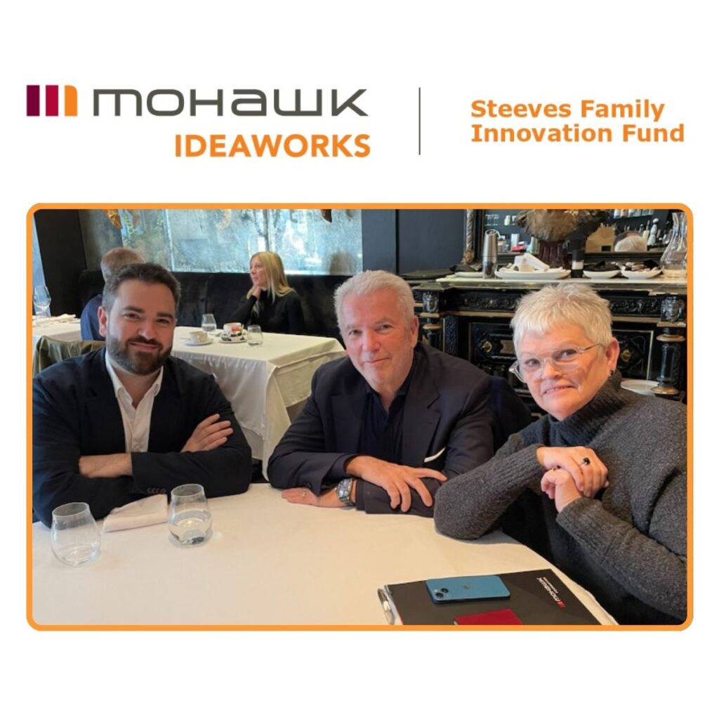 The IDEAWORKS logo, along with "Steeves Family Innovation Fund" is featured over an image of the Steeves family sitting at a table.
